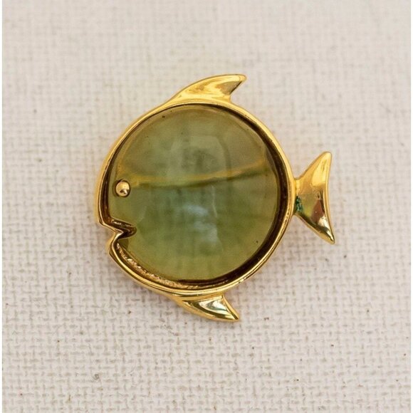 Vintage Minimalist Round Fish Gold Tone Brooch - U21 - Picture 1 of 3